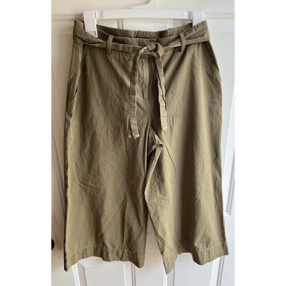 Lafayette 148 Women's Olive Belted Tie Waist Wide Leg Cropped Pants Sz 6